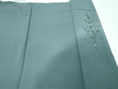 平和屋本店●極上　訪問着　総刺繍　翆山刺繍　飾花文　暈し染め　金糸　柳煤竹色地　逸品　CZAA4799s6