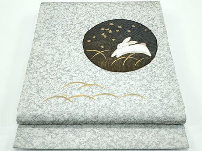 平和屋着物●極上　両面　太鼓柄袋帯　パッチワーク　跳び兎　金彩　逸品　CZAA4806s6