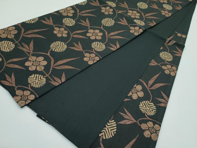 平和屋着物○極上 西陣 勝山織物 六通柄袋帯 紬地 草花文