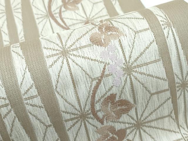 平和屋着物▽両面　全通柄袋帯　スリーシーズン　春夏秋　葡萄蔦の葉花文　幾何学文様　正絹　逸品　DABD6668cm 平和屋着物○極上 両方向 両面 全通柄袋帯 スリーシーズン帯 葡萄蔦