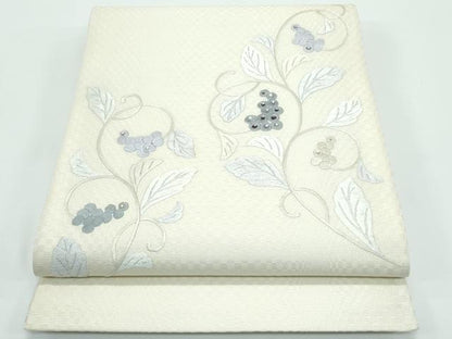 平和屋着物●極上　太鼓柄袋帯　総刺繍　ラインストーン　葡萄唐草文　銀通し地　逸品　未使用　CZAA4813s6