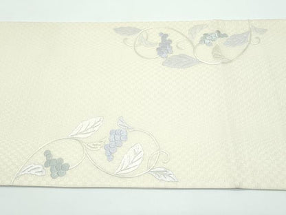 平和屋着物●極上　太鼓柄袋帯　総刺繍　ラインストーン　葡萄唐草文　銀通し地　逸品　未使用　CZAA4813s6