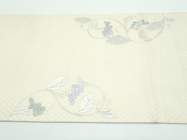 平和屋着物●極上　太鼓柄袋帯　総刺繍　ラインストーン　葡萄唐草文　銀通し地　逸品　未使用　CZAA4813s6