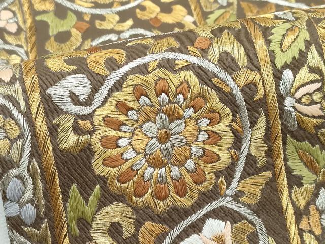 平和屋本店●極上　六通柄袋帯　総刺繍　駒刺繍　正倉院花唐草文　金銀糸　逸品　CZAA4817s6