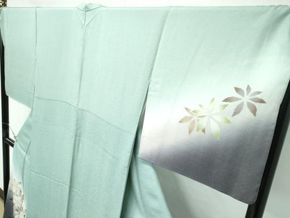 平和屋着物●極上　染色作家　草野一騎　訪問着　舞花文　暈し染め　山葵色地　逸品　CZAA4824s6