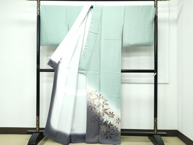 平和屋着物●極上　染色作家　草野一騎　訪問着　舞花文　暈し染め　山葵色地　逸品　CZAA4824s6