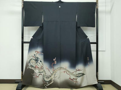 平和屋本店●極上　染色作家　草野一騎　色留袖　手描き　龍　暈し染め　蝋色地　健勝苑扱い　逸品　CZAA4825s6