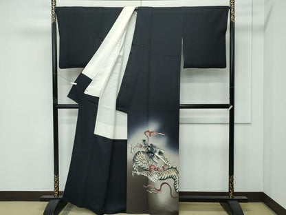 平和屋本店●極上　染色作家　草野一騎　色留袖　手描き　龍　暈し染め　蝋色地　健勝苑扱い　逸品　CZAA4825s6