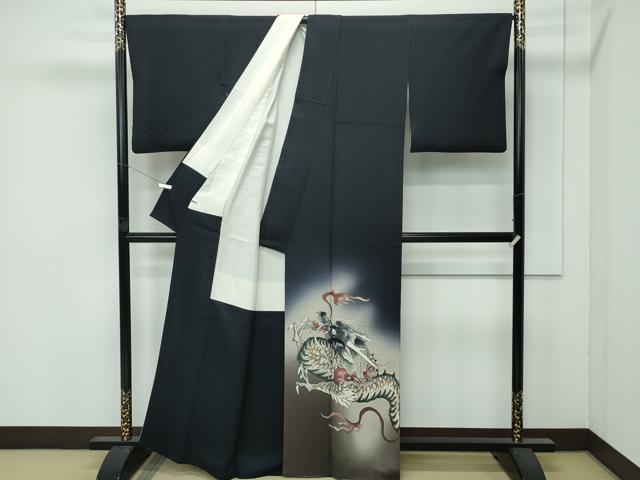 平和屋本店●極上　染色作家　草野一騎　色留袖　手描き　龍　暈し染め　蝋色地　健勝苑扱い　逸品　CZAA4825s6