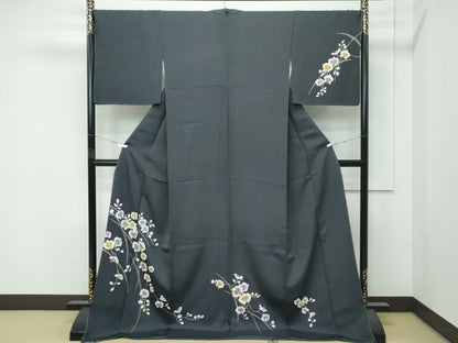 平和屋着物●極上　訪問着　草花文　墨色地　逸品　未使用　CZAA4829s6