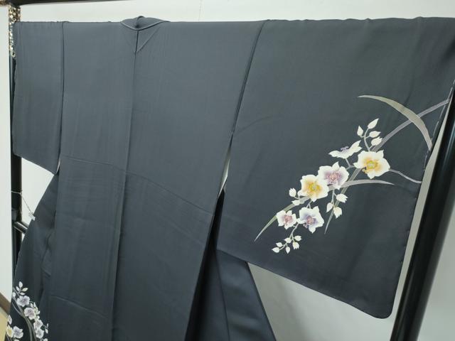 平和屋着物●極上　訪問着　草花文　墨色地　逸品　未使用　CZAA4829s6
