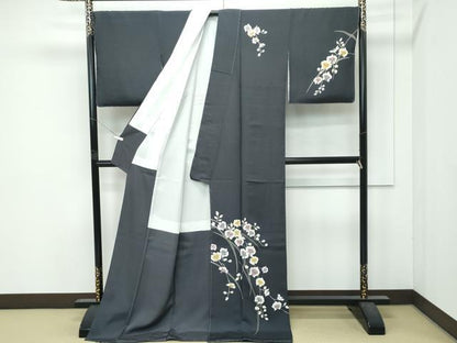 平和屋着物●極上　訪問着　草花文　墨色地　逸品　未使用　CZAA4829s6