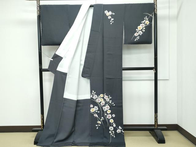 平和屋着物●極上　訪問着　草花文　墨色地　逸品　未使用　CZAA4829s6