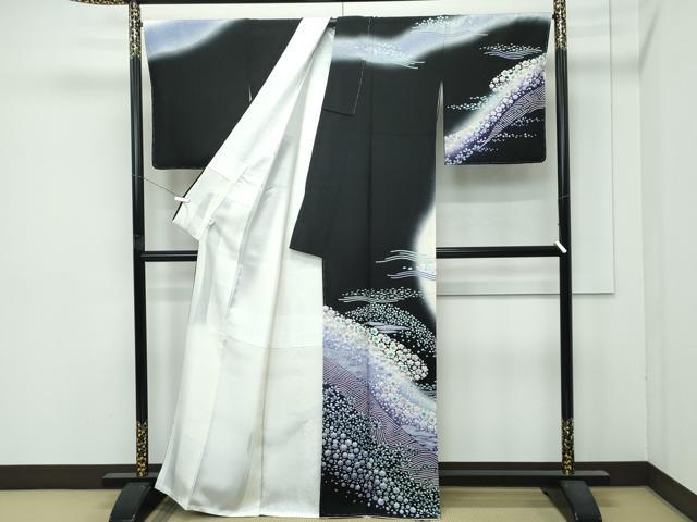 平和屋着物●極上　訪問着　舞花霞文　暈し染め　黒地　反端付き　逸品　未使用　CZAA4830s6