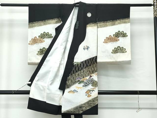 平和屋着物[]極上　男の子　祝着　産着　初着　のしめ　長襦袢セット　お宮詣り　兜　龍　黒地　金彩　逸品　CZAA4831s6