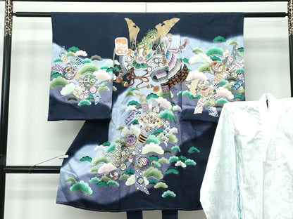 平和屋着物[]極上　男の子　祝着　産着　初着　のしめ　長襦袢セット　お宮詣り　兜　龍　暈し染め　逸品　未使用　CZAA4832s6