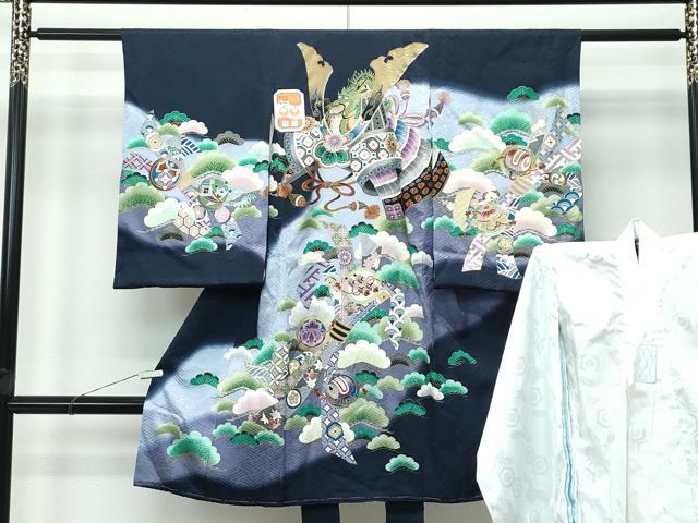 平和屋着物[]極上　男の子　祝着　産着　初着　のしめ　長襦袢セット　お宮詣り　兜　龍　暈し染め　逸品　未使用　CZAA4832s6