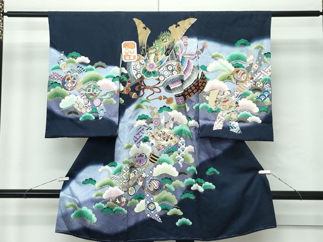 平和屋着物[]極上　男の子　祝着　産着　初着　のしめ　長襦袢セット　お宮詣り　兜　龍　暈し染め　逸品　未使用　CZAA4832s6
