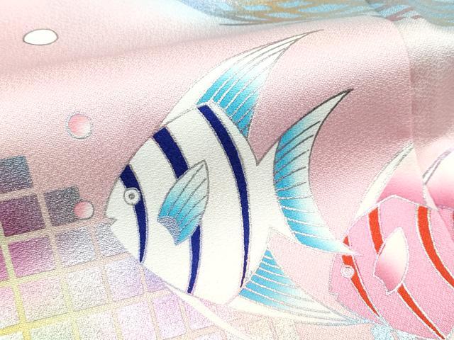 平和屋着物●極上　振袖　魚　メロディー　暈し染め　青磁鼠色地　逸品　CZAA4833s6