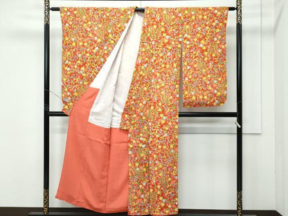 平和屋本店∵極上 創業460年・千總 女の子 十三参り 子供 祝着 草花文 鬼しぼ縮緬 赤茶色地 逸品 未使用 CZAA4834s6
