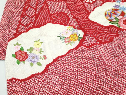 平和屋着物[]極上　女の子　祝着　産着　初着　のしめ　お宮詣り　総刺繍　絞り　雲取り花毬文　金糸　逸品　CZAA4838s6