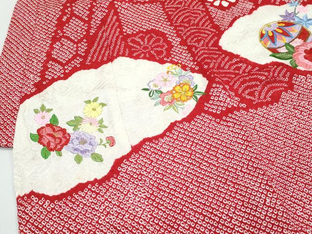 平和屋着物[]極上　女の子　祝着　産着　初着　のしめ　お宮詣り　総刺繍　絞り　雲取り花毬文　金糸　逸品　CZAA4838s6