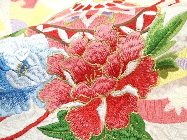 平和屋着物[]極上　女の子　祝着　産着　初着　のしめ　お宮詣り　総刺繍　絞り　雲取り花毬文　金糸　逸品　CZAA4838s6