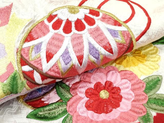 平和屋着物[]極上　女の子　祝着　産着　初着　のしめ　お宮詣り　総刺繍　絞り　雲取り花毬文　金糸　逸品　CZAA4838s6
