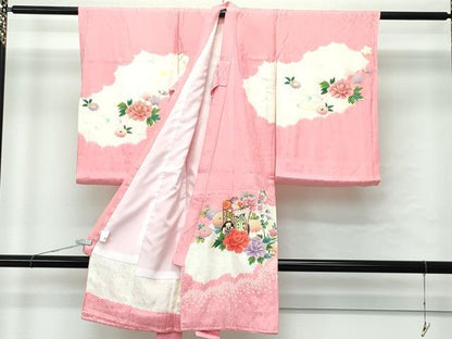 平和屋着物[]極上 女の子 祝着 産着 初着 長襦袢セット のしめ お宮詣り 駒刺繍 絞り 御所車花文 金彩 洗朱色地 逸品 未使用 CZAA4839s6