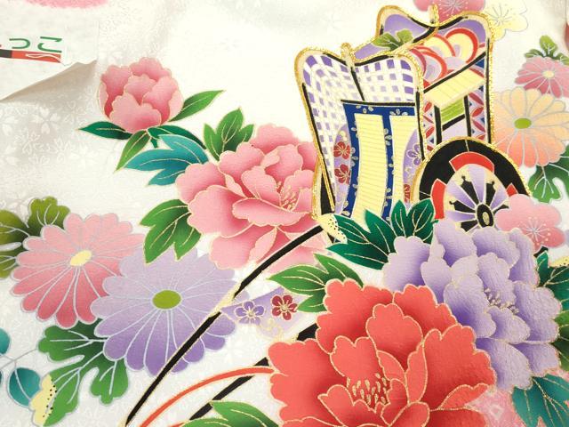 平和屋着物[]極上 女の子 祝着 産着 初着 長襦袢セット のしめ お宮詣り 駒刺繍 絞り 御所車花文 金彩 洗朱色地 逸品 未使用 CZAA4839s6