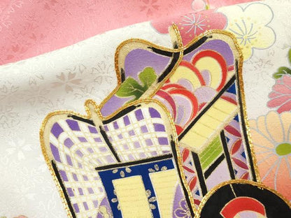 平和屋着物[]極上 女の子 祝着 産着 初着 長襦袢セット のしめ お宮詣り 駒刺繍 絞り 御所車花文 金彩 洗朱色地 逸品 未使用 CZAA4839s6