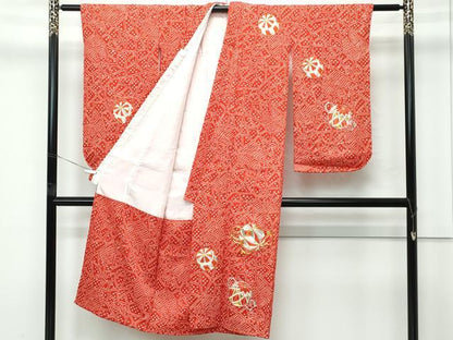 平和屋着物[]極上　七五三　女の子　7歳　祝着・袋帯セット　駒刺繍　絞り　毬　金銀糸　逸品　CZAA4840s6