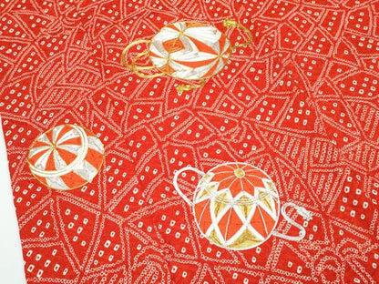 平和屋着物[]極上　七五三　女の子　7歳　祝着・袋帯セット　駒刺繍　絞り　毬　金銀糸　逸品　CZAA4840s6