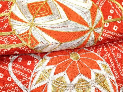 平和屋着物[]極上　七五三　女の子　7歳　祝着・袋帯セット　駒刺繍　絞り　毬　金銀糸　逸品　CZAA4840s6