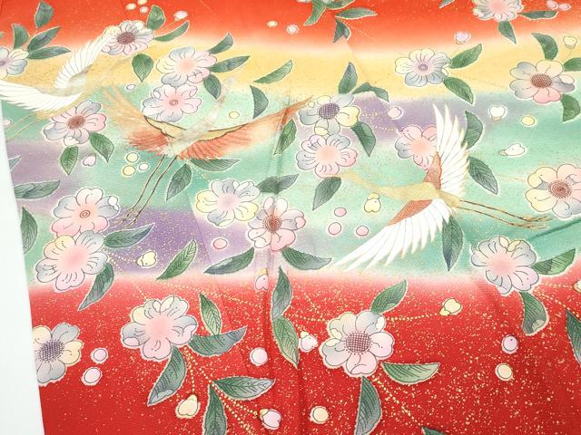 平和屋着物[]極上　七五三　女の子　7歳　祝着・袋帯セット　辻が花　飛鶴文　暈し染め　金彩　緋色地　逸品　CZAA4841s6