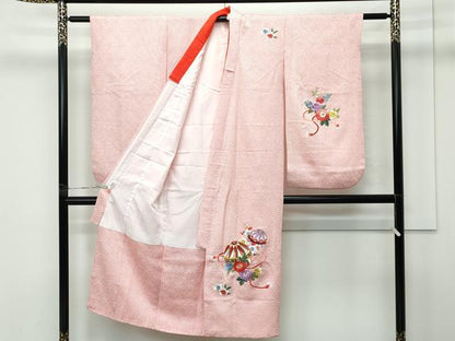 平和屋着物[]極上　七五三　女の子　7歳　祝着・袋帯セット　総絞り　総刺繍　花毬文　金糸　逸品　CZAA4842s6