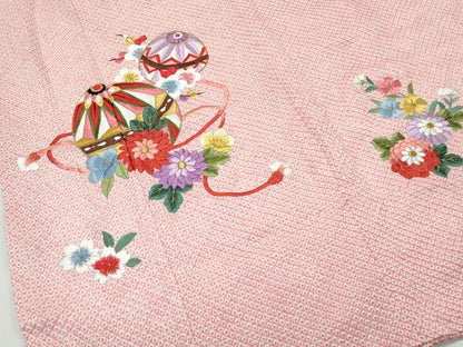 平和屋着物[]極上　七五三　女の子　7歳　祝着・袋帯セット　総絞り　総刺繍　花毬文　金糸　逸品　CZAA4842s6