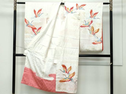 平和屋着物[]極上　七五三　女の子　7歳　祝着・袋帯セット　総絞り　駒刺繍　エ霞飛鶴文　金彩　逸品　CZAA4843s6