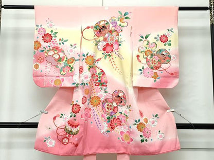 平和屋着物[]極上　女の子　祝着　産着　初着　のしめ　お宮詣り　鼓花毬文　暈し染め　金彩　逸品　CZAA4844s6