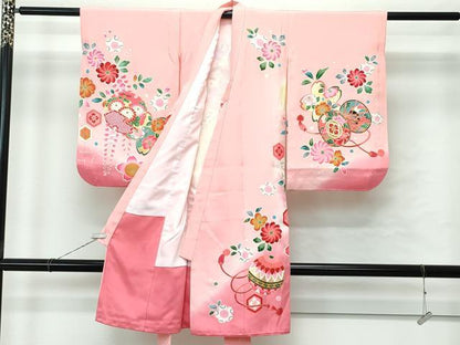 平和屋着物[]極上　女の子　祝着　産着　初着　のしめ　お宮詣り　鼓花毬文　暈し染め　金彩　逸品　CZAA4844s6