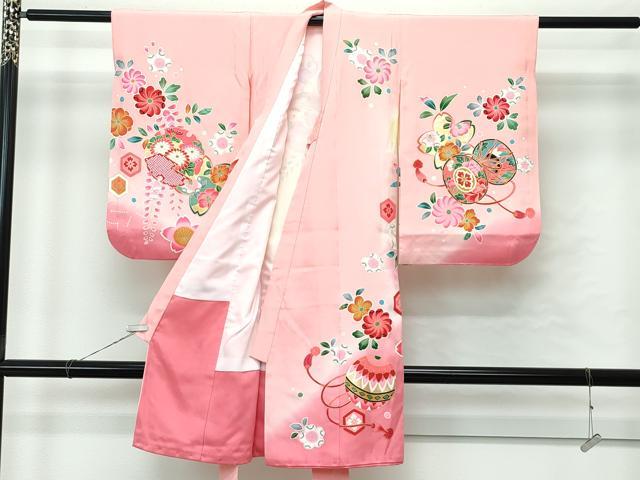 平和屋着物[]極上　女の子　祝着　産着　初着　のしめ　お宮詣り　鼓花毬文　暈し染め　金彩　逸品　CZAA4844s6