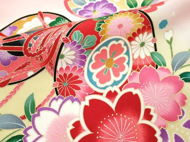 平和屋着物[]極上　女の子　祝着　産着　初着　のしめ　お宮詣り　鼓花毬文　暈し染め　金彩　逸品　CZAA4844s6