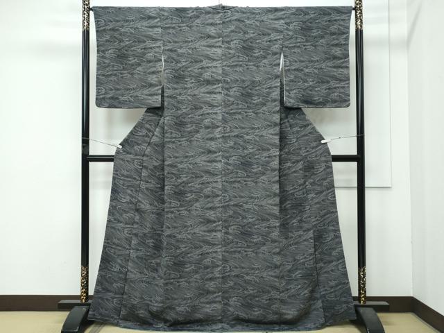 平和屋着物●極上　小紋　立波文　黒地　逸品　CZAA4847s6