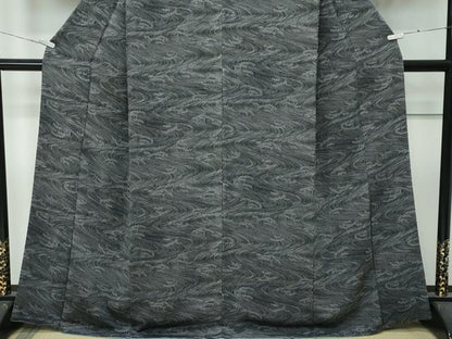 平和屋着物●極上　小紋　立波文　黒地　逸品　CZAA4847s6