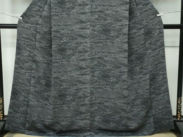 平和屋着物●極上　小紋　立波文　黒地　逸品　CZAA4847s6