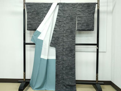 平和屋着物●極上　小紋　立波文　黒地　逸品　CZAA4847s6