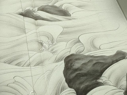 平和屋着物▽極上 訪問着 単衣 作家物 手描き 立波文 暈し染め 利休色地 井筒屋謹製 逸品 CZAA4850s6