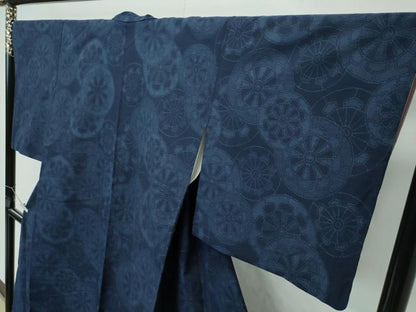 平和屋本店●極上　綿薩摩　東郷織物謹製　手織　160亀甲　實篤　永江明夫(正藍染)　源氏車　逸品　CZAA4854s6