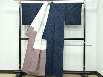 平和屋本店●極上　綿薩摩　東郷織物謹製　手織　160亀甲　實篤　永江明夫(正藍染)　源氏車　逸品　CZAA4854s6