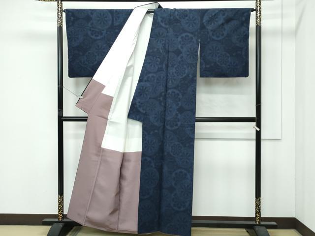 平和屋本店●極上　綿薩摩　東郷織物謹製　手織　160亀甲　實篤　永江明夫(正藍染)　源氏車　逸品　CZAA4854s6